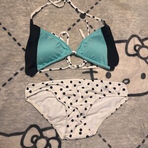 Colorblock Triangle Bikini Top + Polka Dot Bottom XS